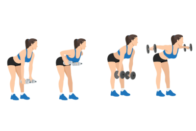 Superset: bent-over barbell row followed immediately by rear delt fly